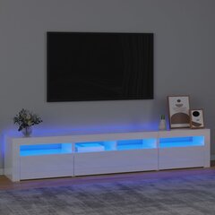 TV skapis ar LED apgaismojumu, balts, 210x35x40cm, spīdīgs цена и информация | Тумбы под телевизор | 220.lv
