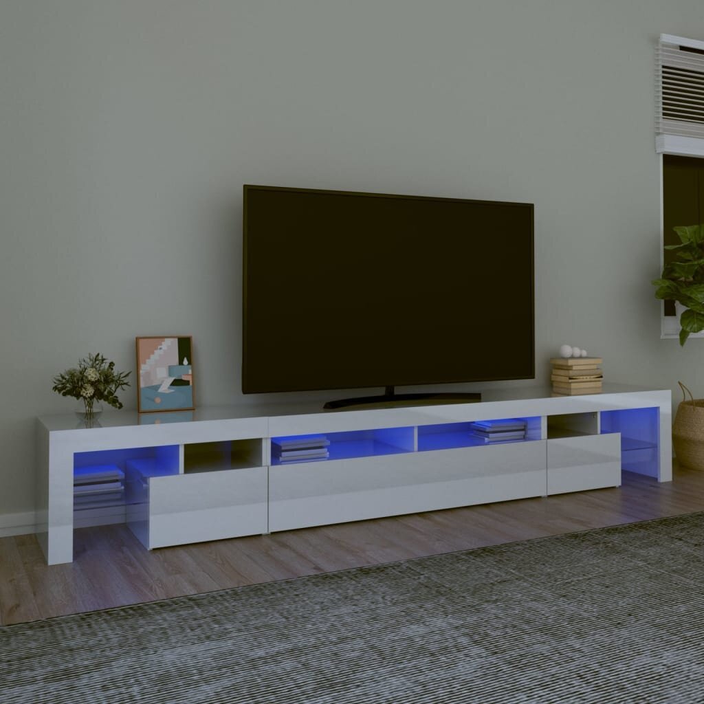 TV skapis ar LED apgaismojumu, balts, 260x36,5x40cm, spīdīgs cena un informācija | TV galdiņi | 220.lv