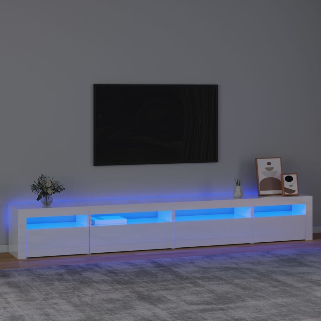 TV skapis ar LED apgaismojumu, balts, 270x35x40cm, spīdīgs cena un informācija | TV galdiņi | 220.lv