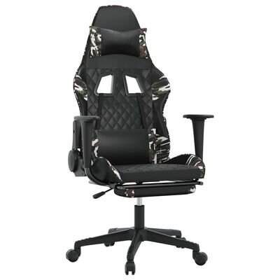 Spēļu krēsls ar kāju balstu, melns un kamuflāžas, mākslīgā āda цена и информация | Biroja krēsli | 220.lv