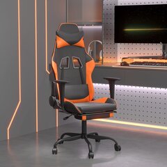 Spēļu krēsls ar kāju balstu, melns un oranžs, mākslīgā āda цена и информация | Офисные кресла | 220.lv