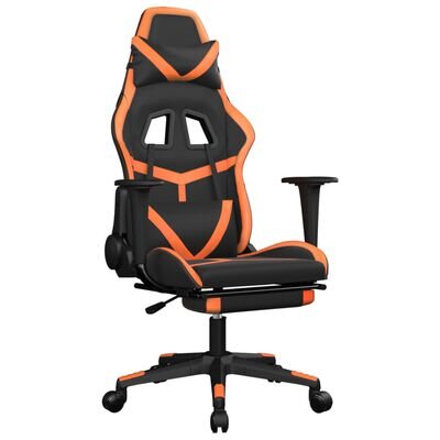 Spēļu krēsls ar kāju balstu, melns un oranžs, mākslīgā āda цена и информация | Biroja krēsli | 220.lv