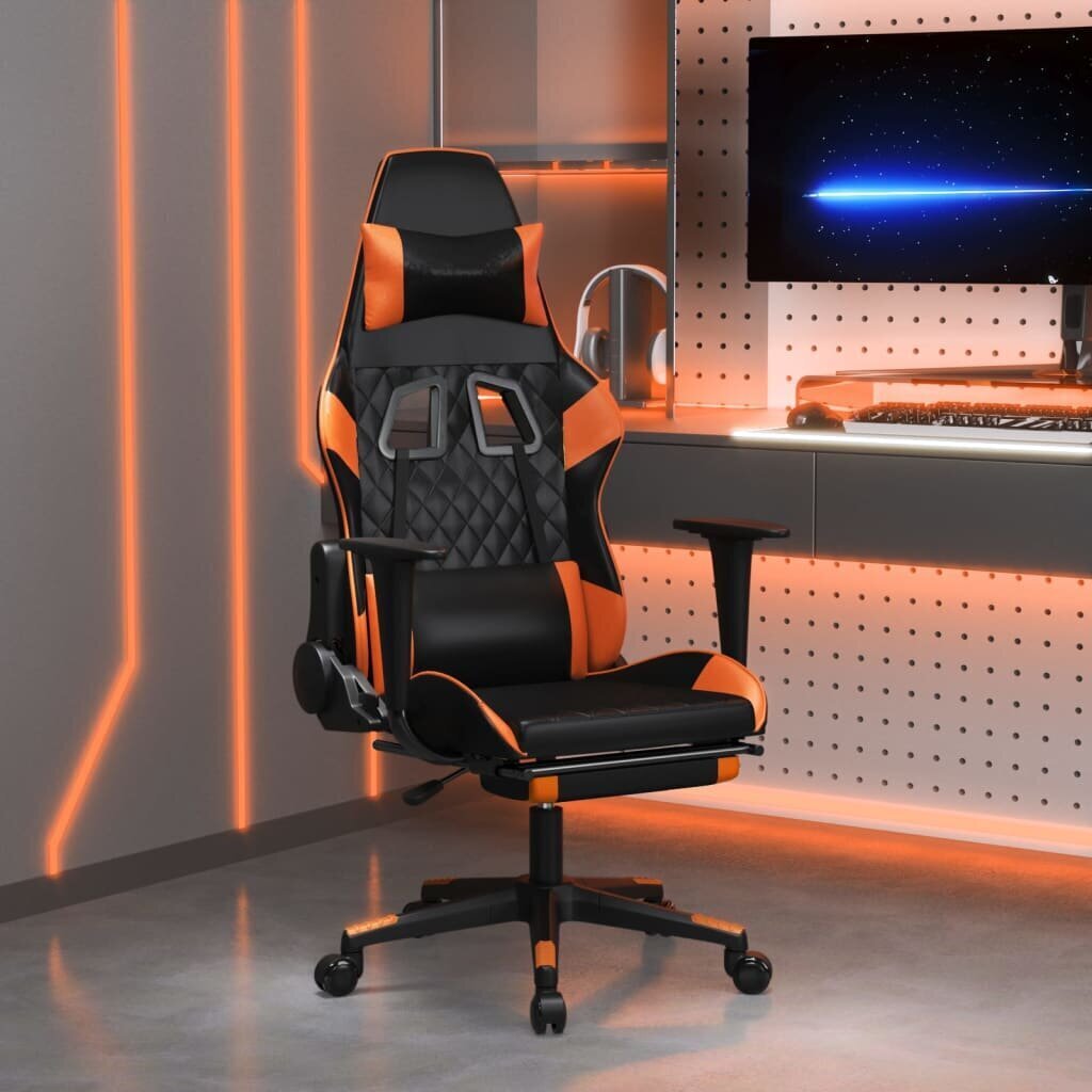 Spēļu krēsls ar kāju balstu, melns un oranžs, mākslīgā āda цена и информация | Biroja krēsli | 220.lv
