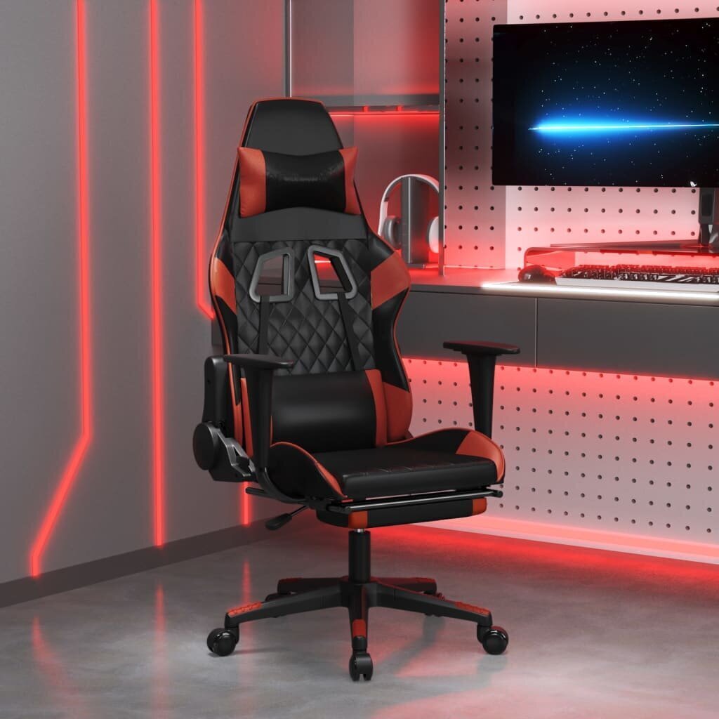 Spēļu krēsls ar kāju balstu, melns un sarkanvīna, mākslīgā āda cena un informācija | Biroja krēsli | 220.lv