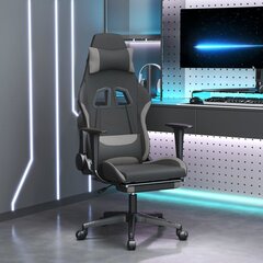 Spēļu krēsls ar kāju balstu, melns un gaiši pelēks, auduma цена и информация | Офисные кресла | 220.lv