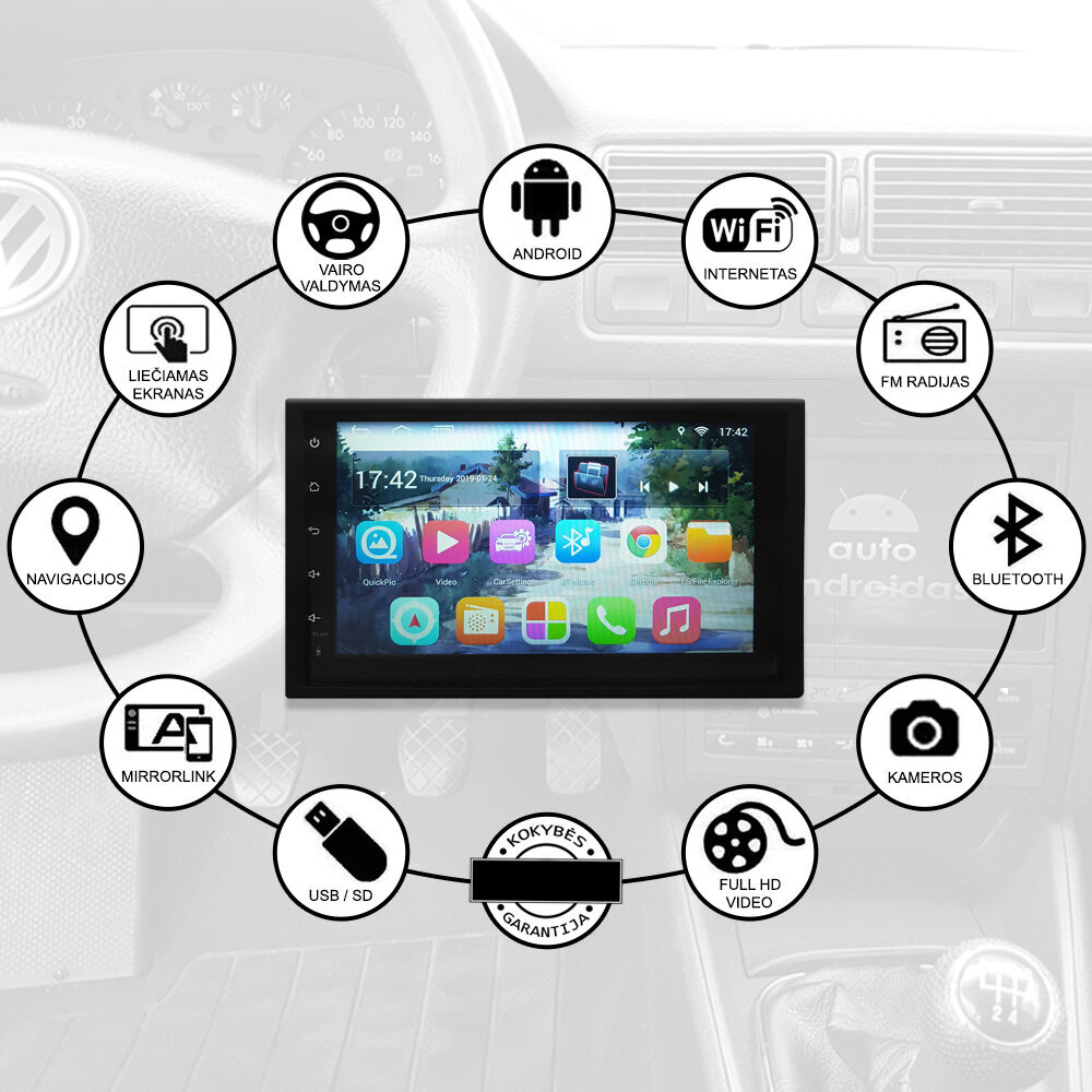 Universāls auto multimediju planšetdators 2DIN Android GPS/WIFI/Bluetooth, 7 collas cena un informācija | Auto magnetolas, multimedija | 220.lv