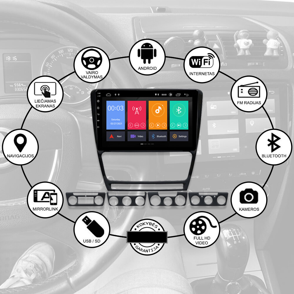 Android multivides planšetdators LATVIŲ: SKODA OCTAVIA 2006-13, 9 collu, GPS/Wifi/Bluetooth cena un informācija | Auto magnetolas, multimedija | 220.lv