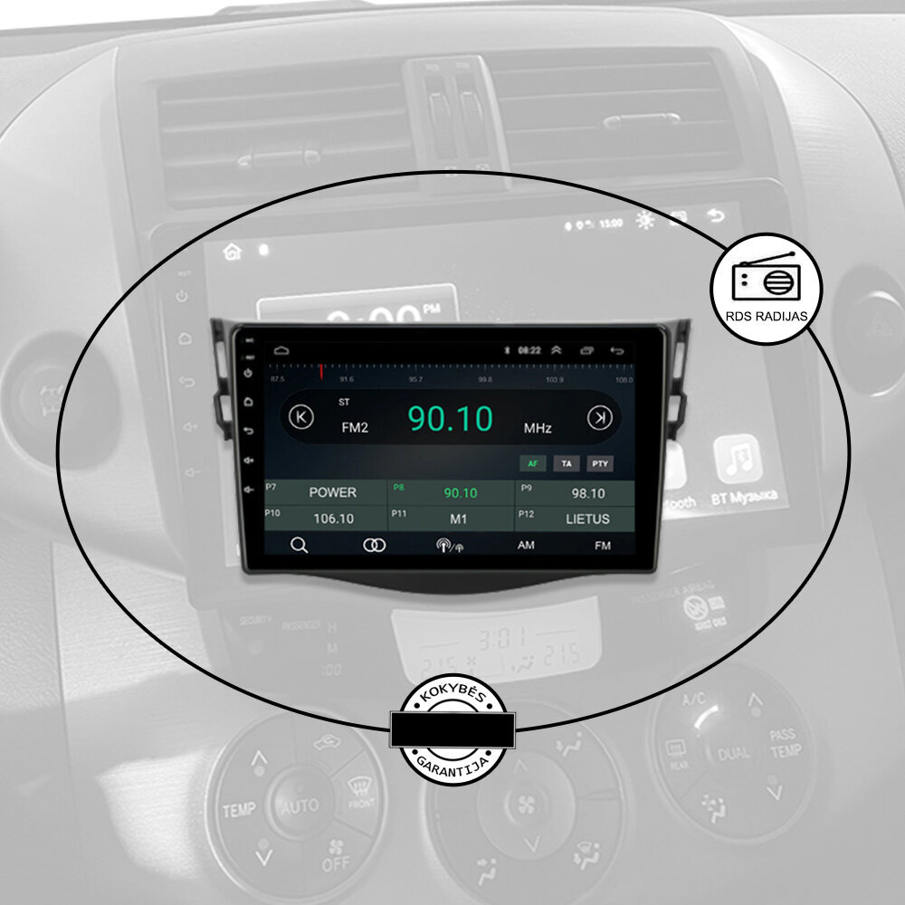 Multivides planšetdators TOYOTA RAV4 2006-12 Android, 9 collu, USB/WiFi/GPS/Bluetooth cena un informācija | Auto magnetolas, multimedija | 220.lv