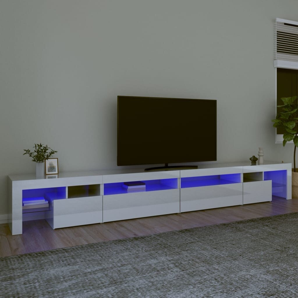 TV skapis ar LED apgaismojumu, balts, 290x36,5x40cm, spīdīgs cena un informācija | TV galdiņi | 220.lv