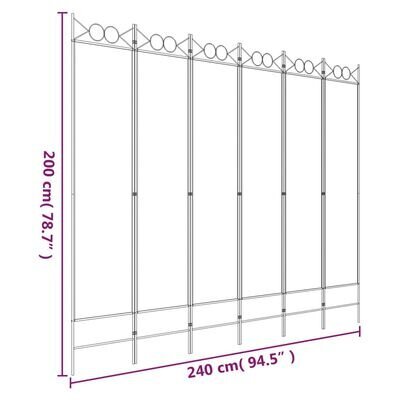 Telpas nodalījums, 6 daļu, balts, 240x200cm, auduma cena un informācija | Aizslietņi | 220.lv