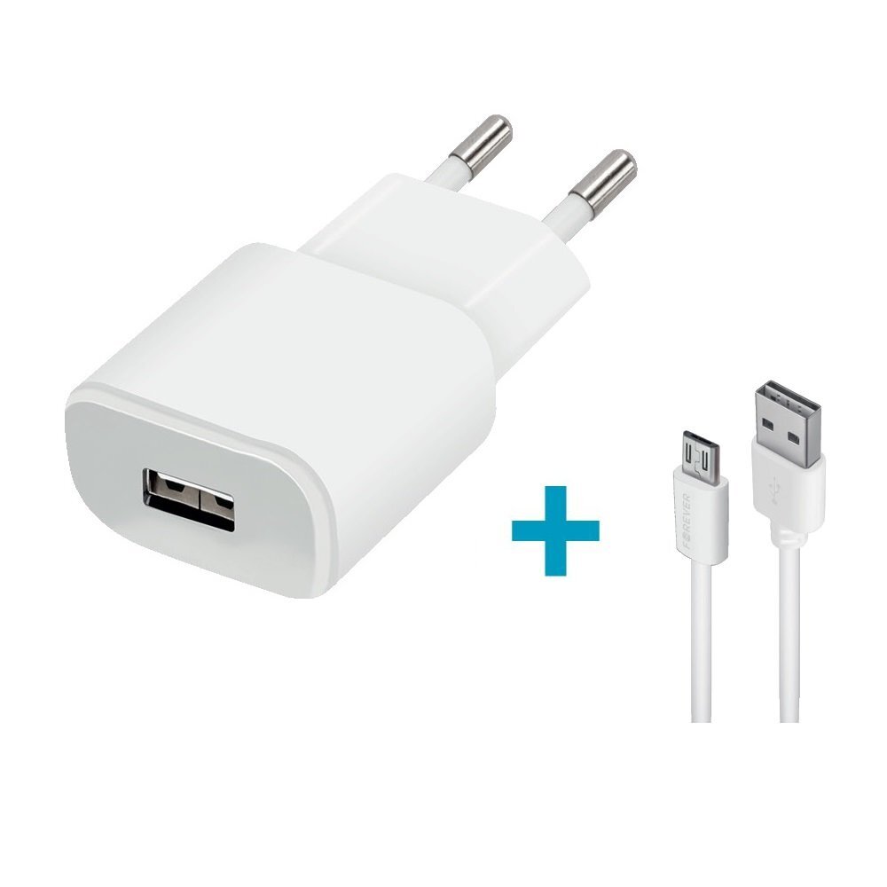 Forever TC-01 charger 1x USB 2A white + microUSB cable цена и информация | Lādētāji un adapteri | 220.lv