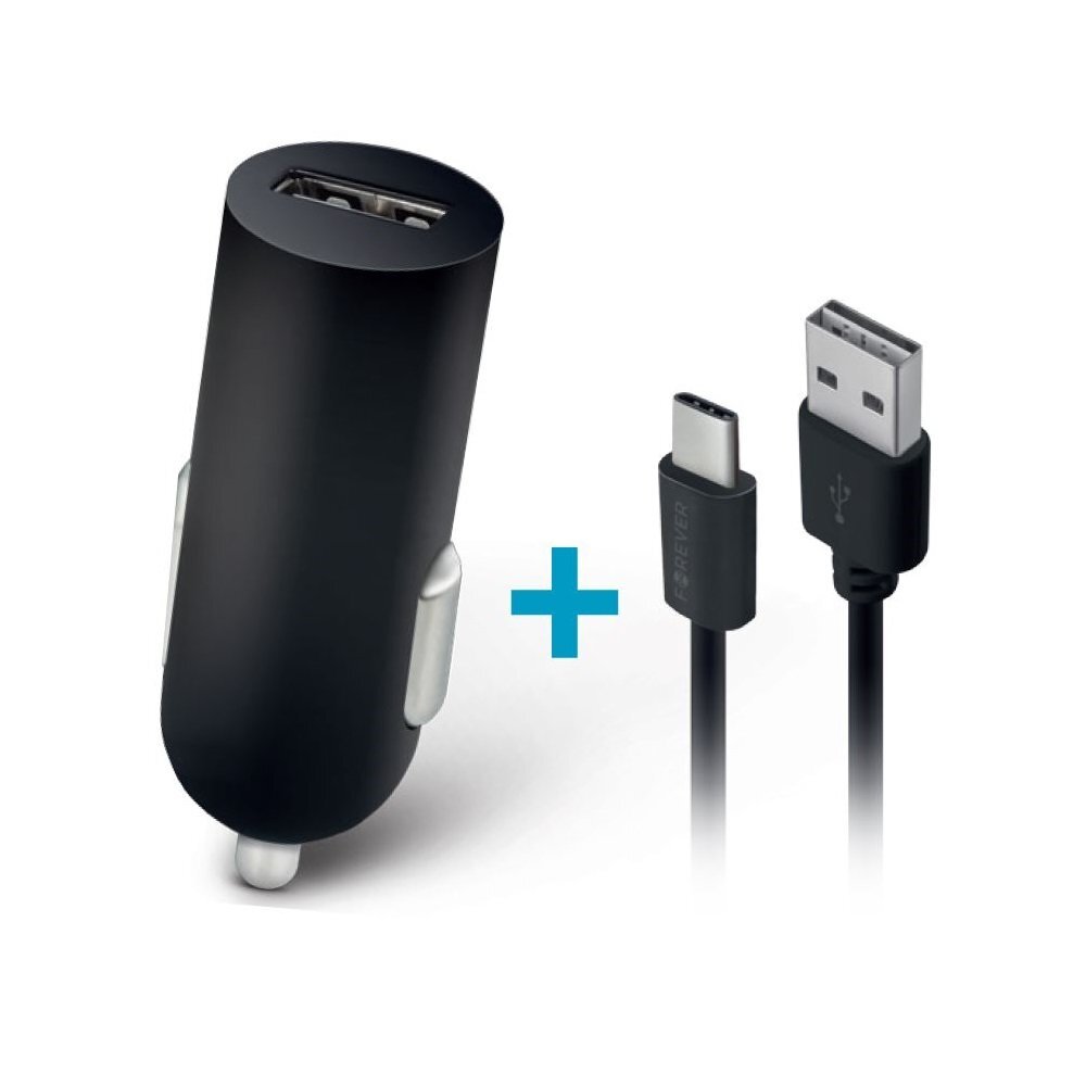 Forever M02 car charger 1x USB 2A black + USB-C cable cena un informācija | Lādētāji un adapteri | 220.lv