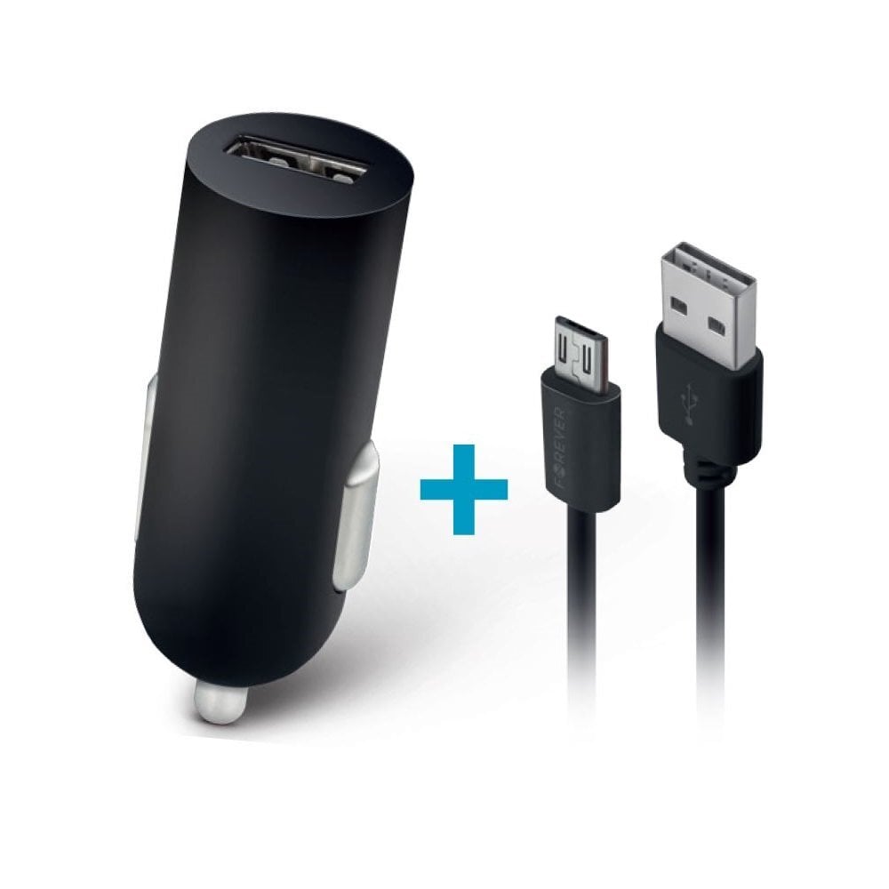 Forever M02 car charger 1x USB 2A black + microUSB cable цена и информация | Lādētāji un adapteri | 220.lv