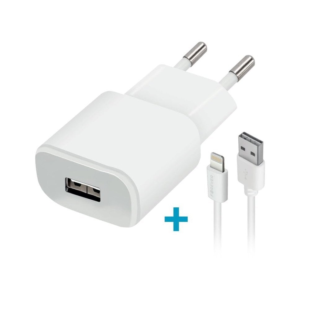 Forever TC-01 charger 1x USB 1A white + Lightning cable цена и информация | Lādētāji un adapteri | 220.lv