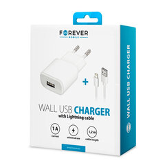 Forever TC-01 charger 1x USB 1A white + Lightning cable цена и информация | Зарядные устройства для телефонов | 220.lv