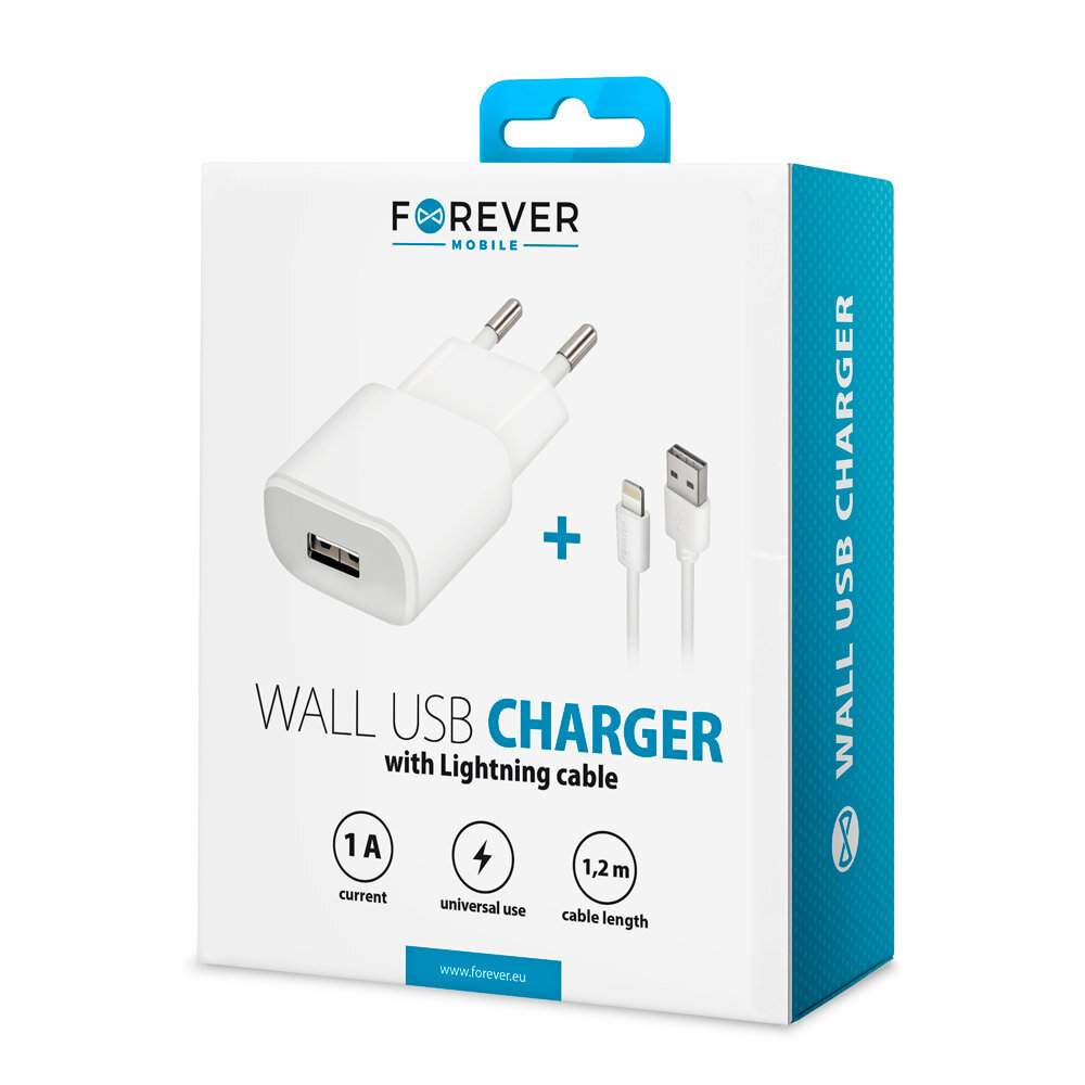 Forever TC-01 charger 1x USB 1A white + Lightning cable cena un informācija | Lādētāji un adapteri | 220.lv