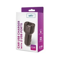 Setty car charger 2x USB 2,4A black cena un informācija | Lādētāji un adapteri | 220.lv