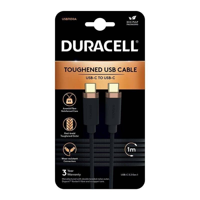 Duracell USB-C cable for USB-C 3.2 1m (Black) cena un informācija | Savienotājkabeļi | 220.lv