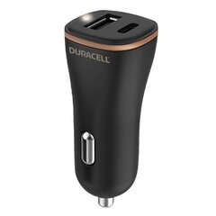 Car Charger USB, USB-C 27W Duracell (Black) cena un informācija | Lādētāji un adapteri | 220.lv