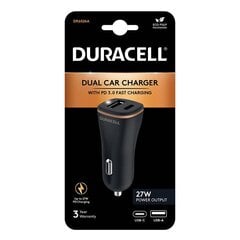 Car Charger USB, USB-C 27W Duracell (Black) cena un informācija | Lādētāji un adapteri | 220.lv