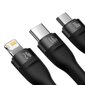 3in1 USB cable Baseus Flash II Series, USB-C + micro USB + Lightning, 66W, 1.2m (Black) cena un informācija | Savienotājkabeļi | 220.lv