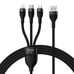 3in1 USB cable Baseus Flash II Series, USB-C + micro USB + Lightning, 66W, 1.2m (Black) цена и информация | Кабели для телефонов | 220.lv