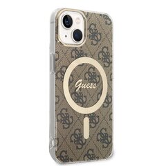 Guess 4G MagSafe Compatible Case + Wireless Charger for iPhone 14 Brown cena un informācija | Telefonu vāciņi, maciņi | 220.lv