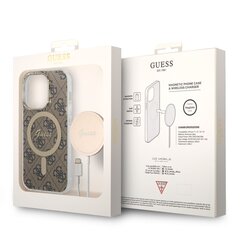 Guess 4G MagSafe Compatible Case + Wireless Charger for iPhone 14 Pro Brown cena un informācija | Telefonu vāciņi, maciņi | 220.lv