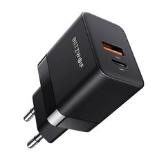 Wall charger Blitzwolf BW-S21 GaN 35W, USB + USB-C (black) cena un informācija | Lādētāji un adapteri | 220.lv