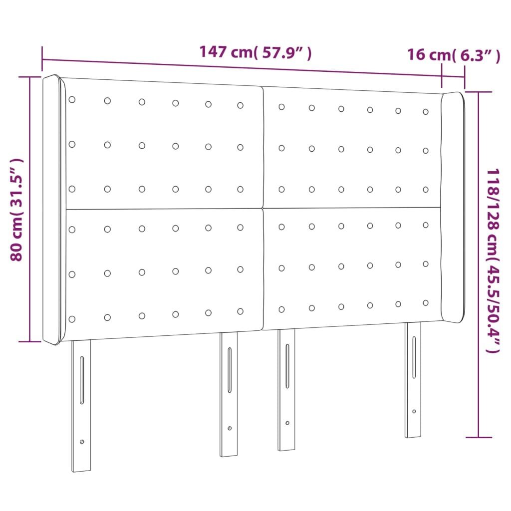 Galvgalis ar malām, balts, 147x16x118/128cm, mākslīgā āda cena un informācija | Gultas | 220.lv