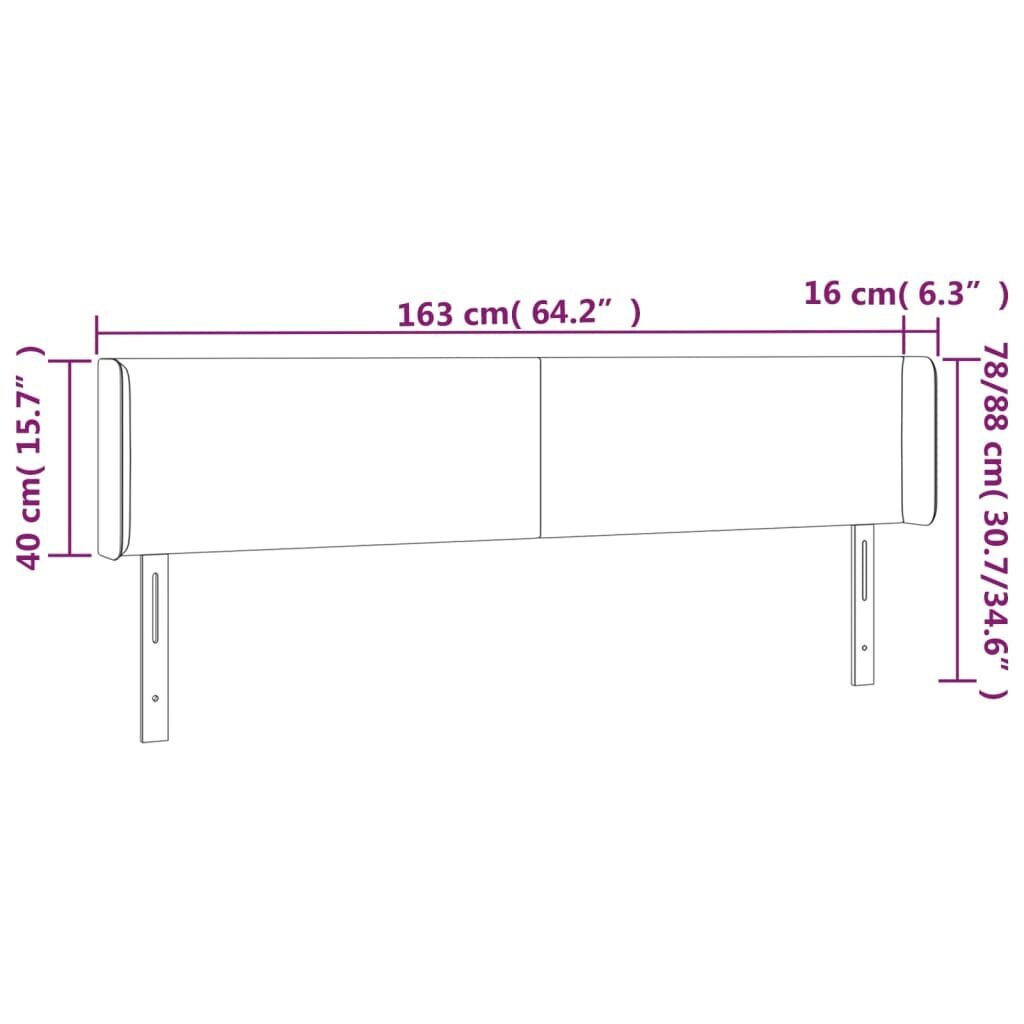 Galvgalis ar malām, melns,163x16x78/88cm, samts cena un informācija | Gultas | 220.lv