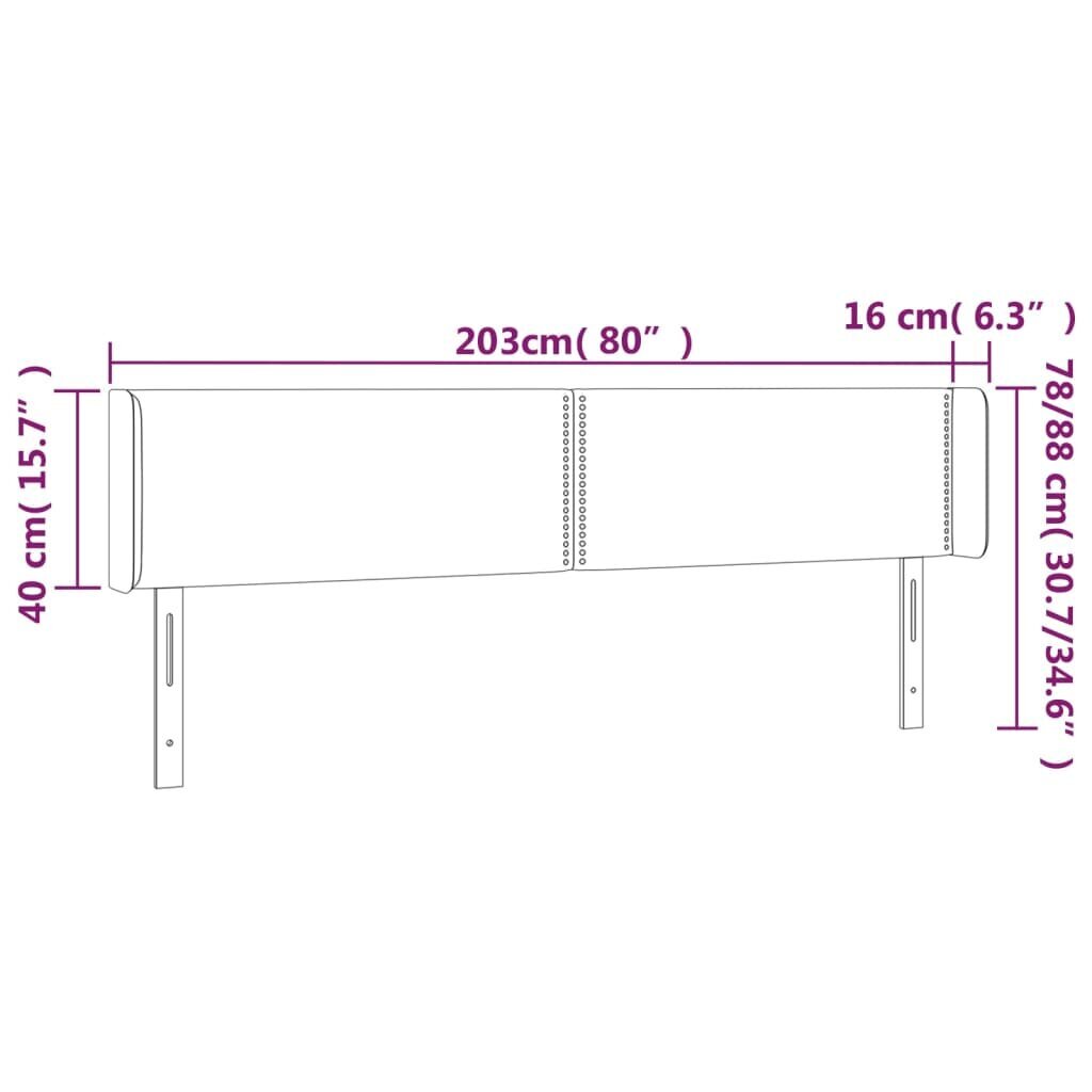 Galvgalis ar malām, melns,203x16x78/88cm, samts cena un informācija | Gultas | 220.lv