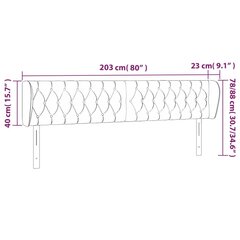 vidaXL galvgalis ar malām, gaiši pelēks samts, 203x23x78/88 cm cena un informācija | Gultas | 220.lv