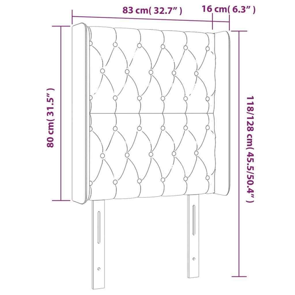 vidaXL galvgalis ar malām, melns samts, 83x16x118/128 cm cena un informācija | Gultas | 220.lv