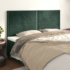 vidaXL gultas galvgaļi, 4 gab., 90x5x78/88 cm, tumši zaļš samts cena un informācija | Gultas | 220.lv