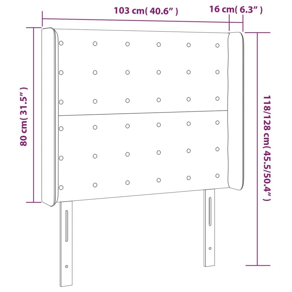 Galvgalis ar malām, balts, 103x16x118/128cm, mākslīgā āda cena un informācija | Gultas | 220.lv