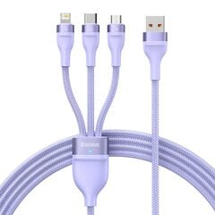 3in1 USB cable Baseus Flash II Series, USB-C + micro USB + Lightning, 66W, 1.2m (Purple) cena un informācija | Savienotājkabeļi | 220.lv