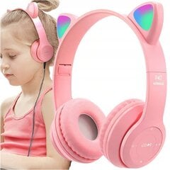 Bērnu bezvadu austiņas ar kaķa ausīm, Bluetooth 5.0 + EDR tehnoloģija, FM radio funkcija, rozā цена и информация | Наушники | 220.lv