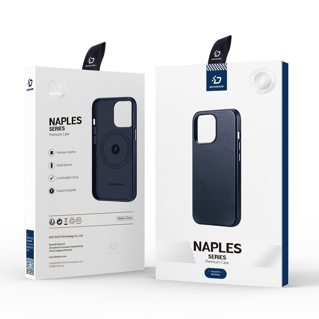 Dux Ducis Naples iPhone 14 Pro magnetic leather MagSafe blue cena un informācija | Telefonu vāciņi, maciņi | 220.lv