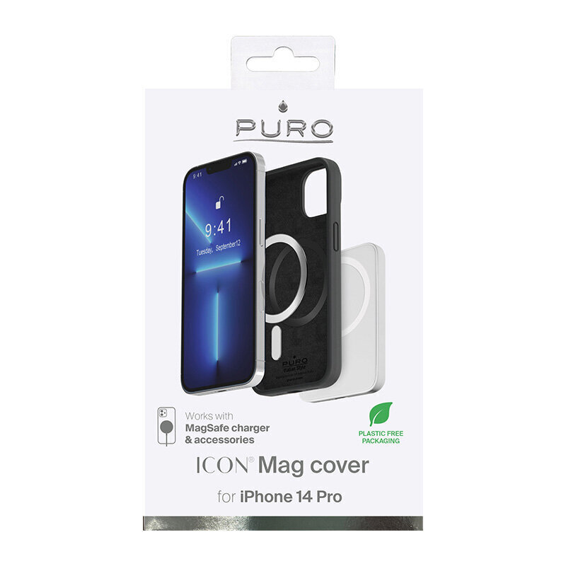 Puro Icon Mag, iPhone 14 Pro, melns / IPC14P61ICONMAGBLK cena un informācija | Telefonu vāciņi, maciņi | 220.lv