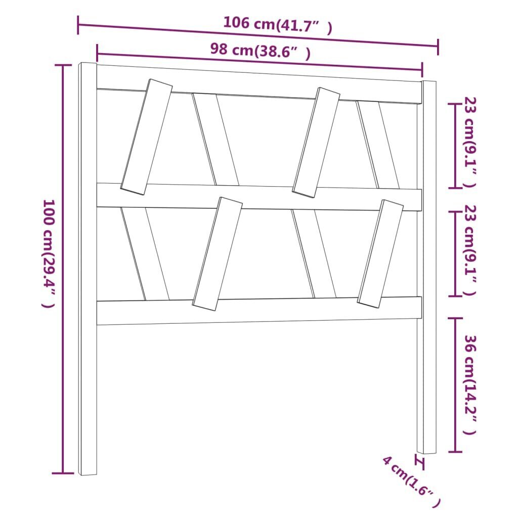 vidaXL gultas galvgalis, melns, 106x4x100 cm, priedes masīvkoks cena un informācija | Gultas | 220.lv