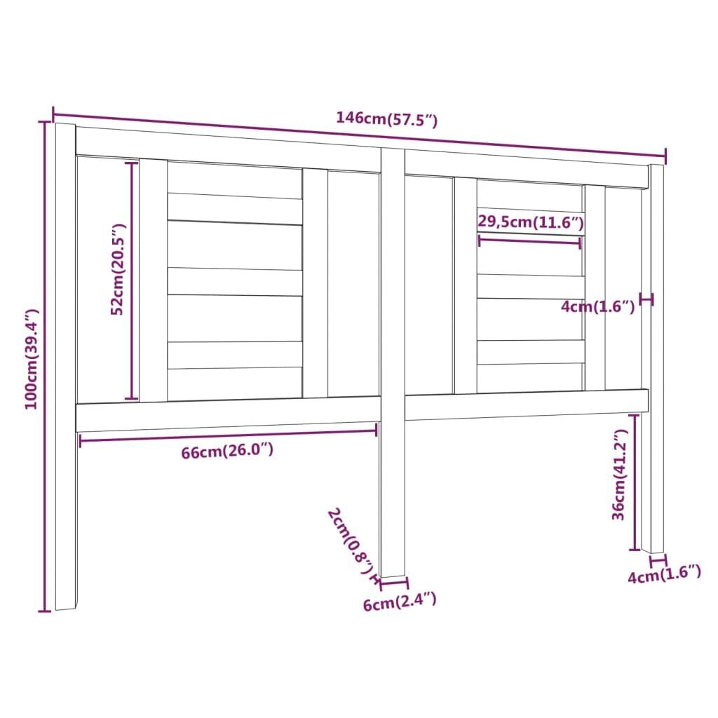 vidaXL gultas galvgalis, 146x4x100 cm, priedes masīvkoks цена и информация | Gultas | 220.lv