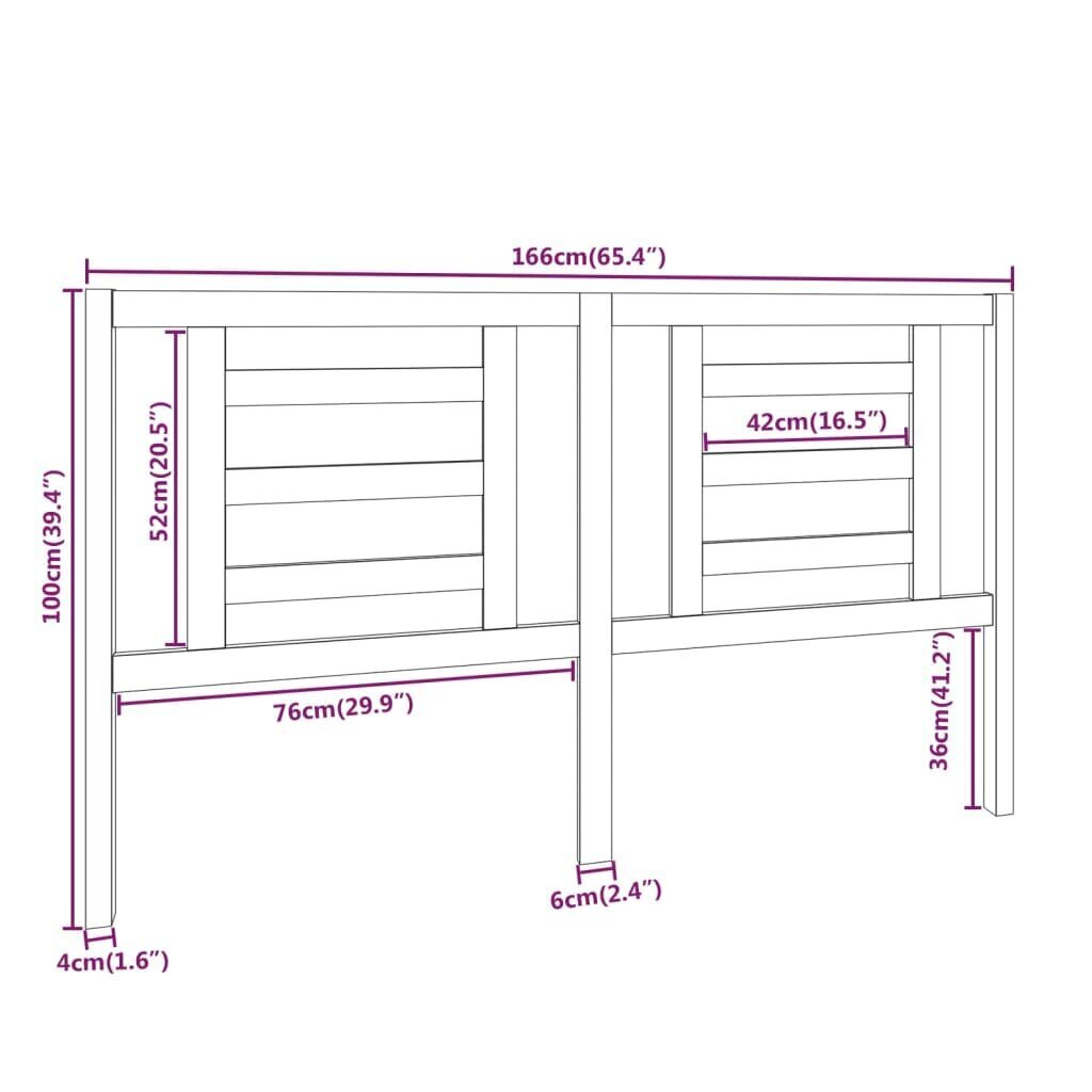 vidaXL gultas galvgalis, 166x4x100 cm, priedes masīvkoks cena un informācija | Gultas | 220.lv