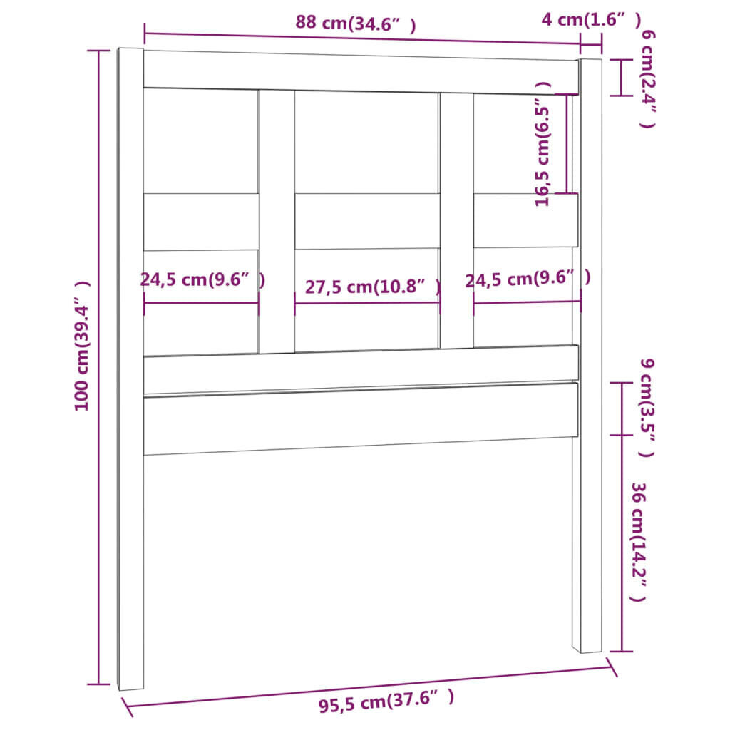 vidaXL gultas galvgalis, melns, 95,5x4x100 cm, priedes masīvkoks cena un informācija | Gultas | 220.lv