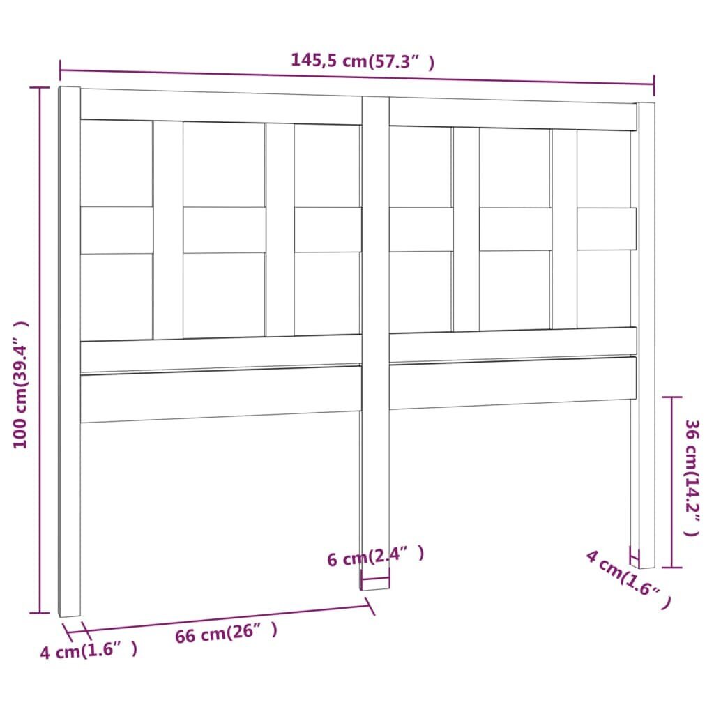 vidaXL gultas galvgalis, melns, 145,5x4x100 cm, priedes masīvkoks cena un informācija | Gultas | 220.lv