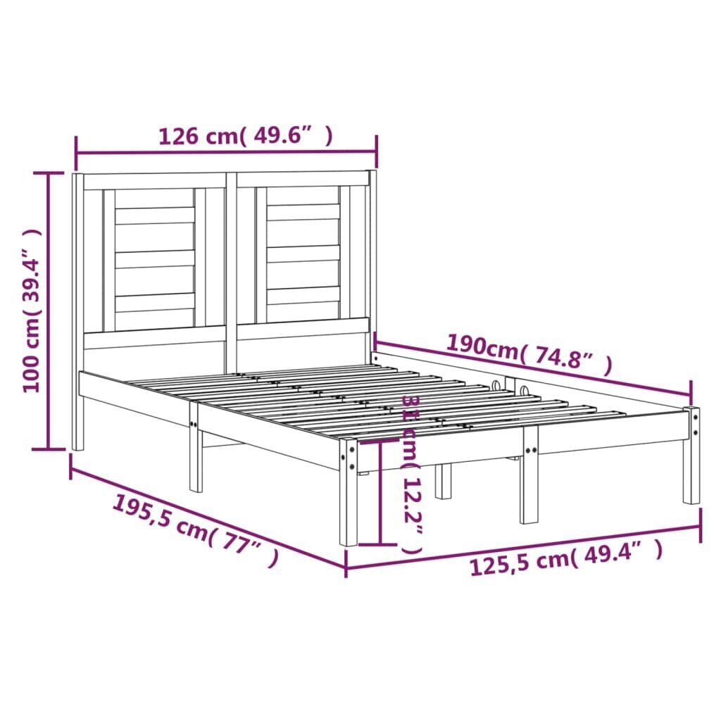 vidaXL gultas rāmis, masīvkoks, 120x190 cm, 4FT, divvietīgs cena un informācija | Gultas | 220.lv