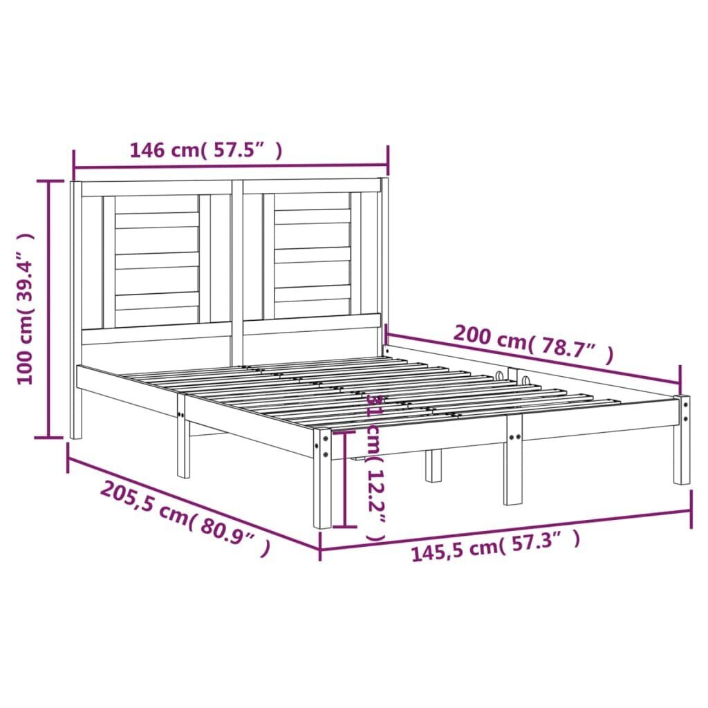 vidaXL gultas rāmis, priedes masīvkoks, 140x200 cm cena un informācija | Gultas | 220.lv