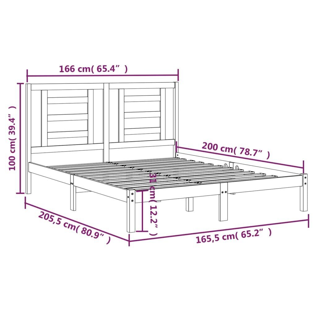 vidaXL gultas rāmis, priedes masīvkoks, 160x200 cm cena un informācija | Gultas | 220.lv