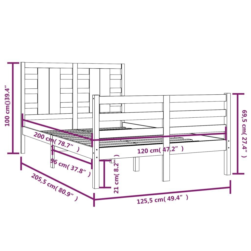 vidaXL gultas rāmis, priedes masīvkoks, 120x200 cm cena un informācija | Gultas | 220.lv