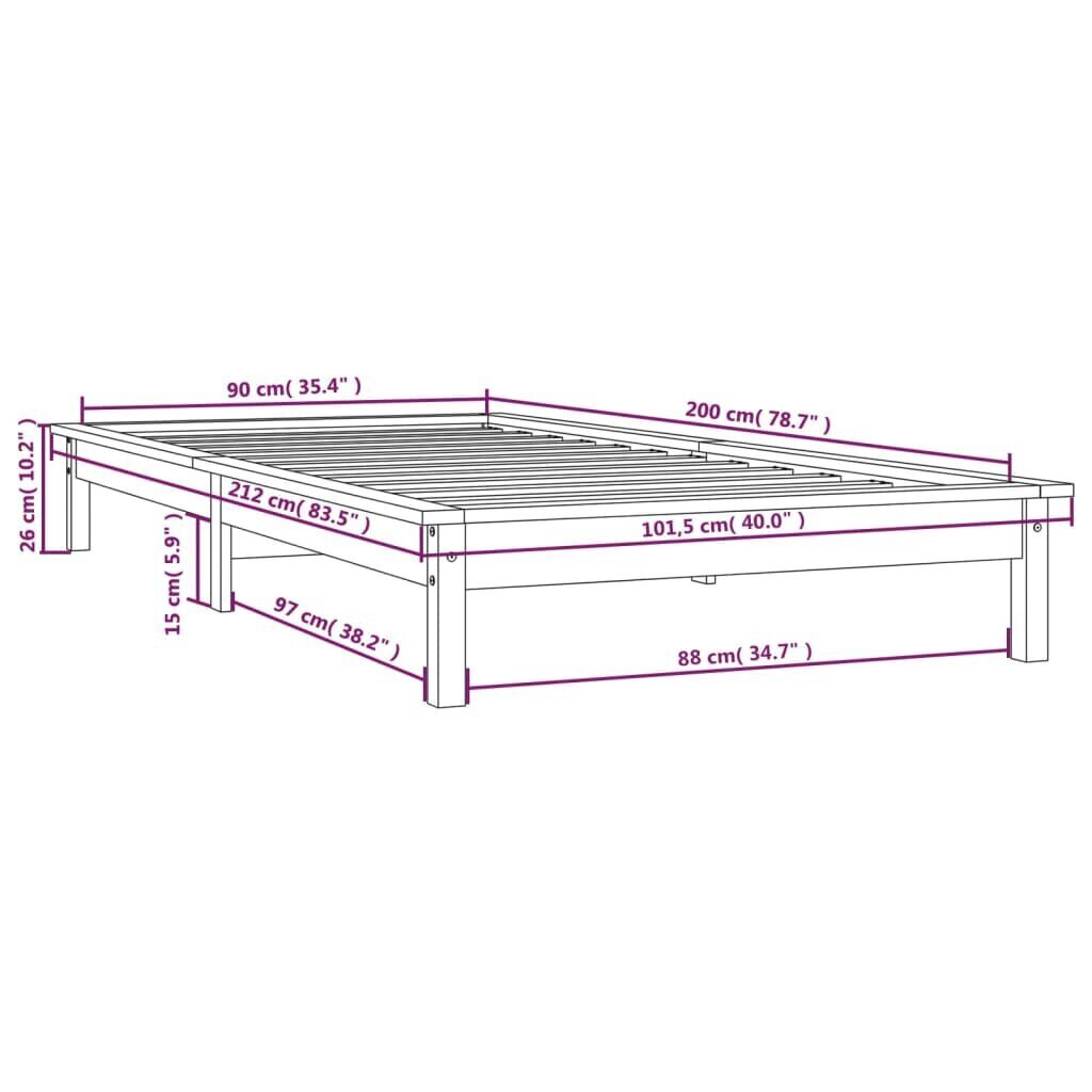 vidaXL gultas rāmis, balts, 90x200 cm, priedes masīvkoks цена и информация | Gultas | 220.lv